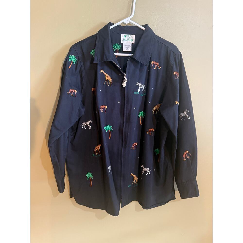 The Quaker Factory embroidered animal print zip jacket plus 1X